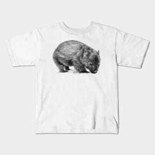 Wombat scientific nature black ink pen drawing illustration Kids T-Shirt